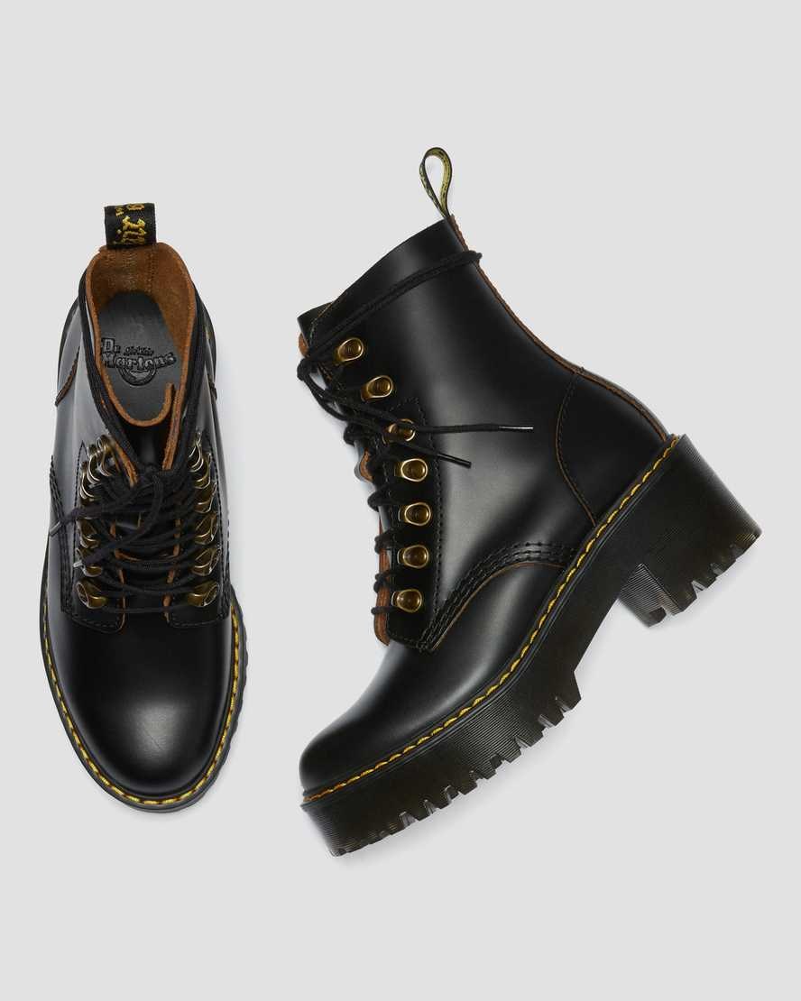 Dr Martens Leona Vintage Smooth Leather Women's Heeled Boots Black Vintage Smooth | FRXOAB920