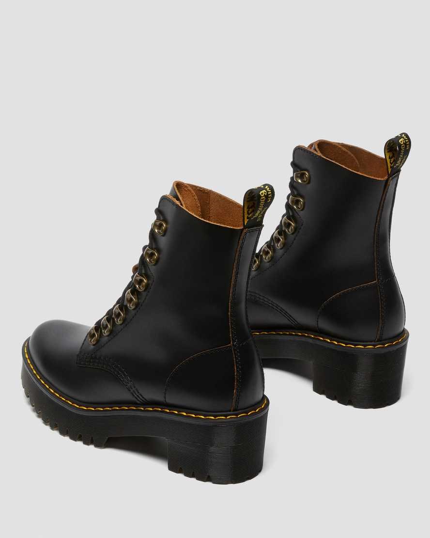 Dr Martens Leona Vintage Smooth Leather Women's Heeled Boots Black Vintage Smooth | FRXOAB920