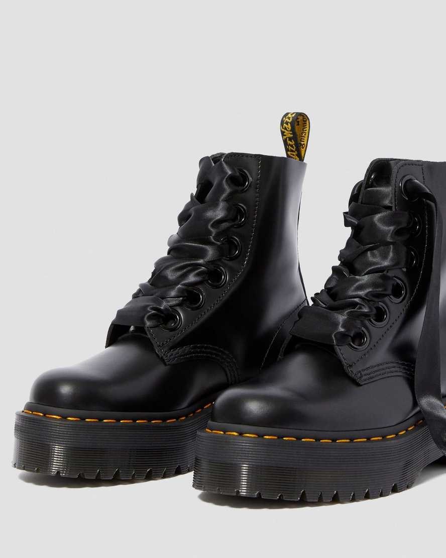 Dr Martens Molly Leather Women's Lace Up Boots Black Buttero Leather | AWMHPG854