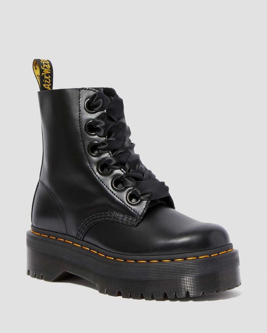 Dr Martens Molly Leather Women's Lace Up Boots Black Buttero Leather | AWMHPG854