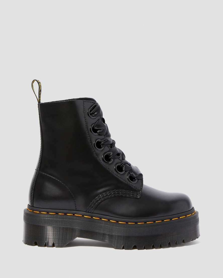 Dr Martens Molly Leather Women's Lace Up Boots Black Buttero Leather | AWMHPG854