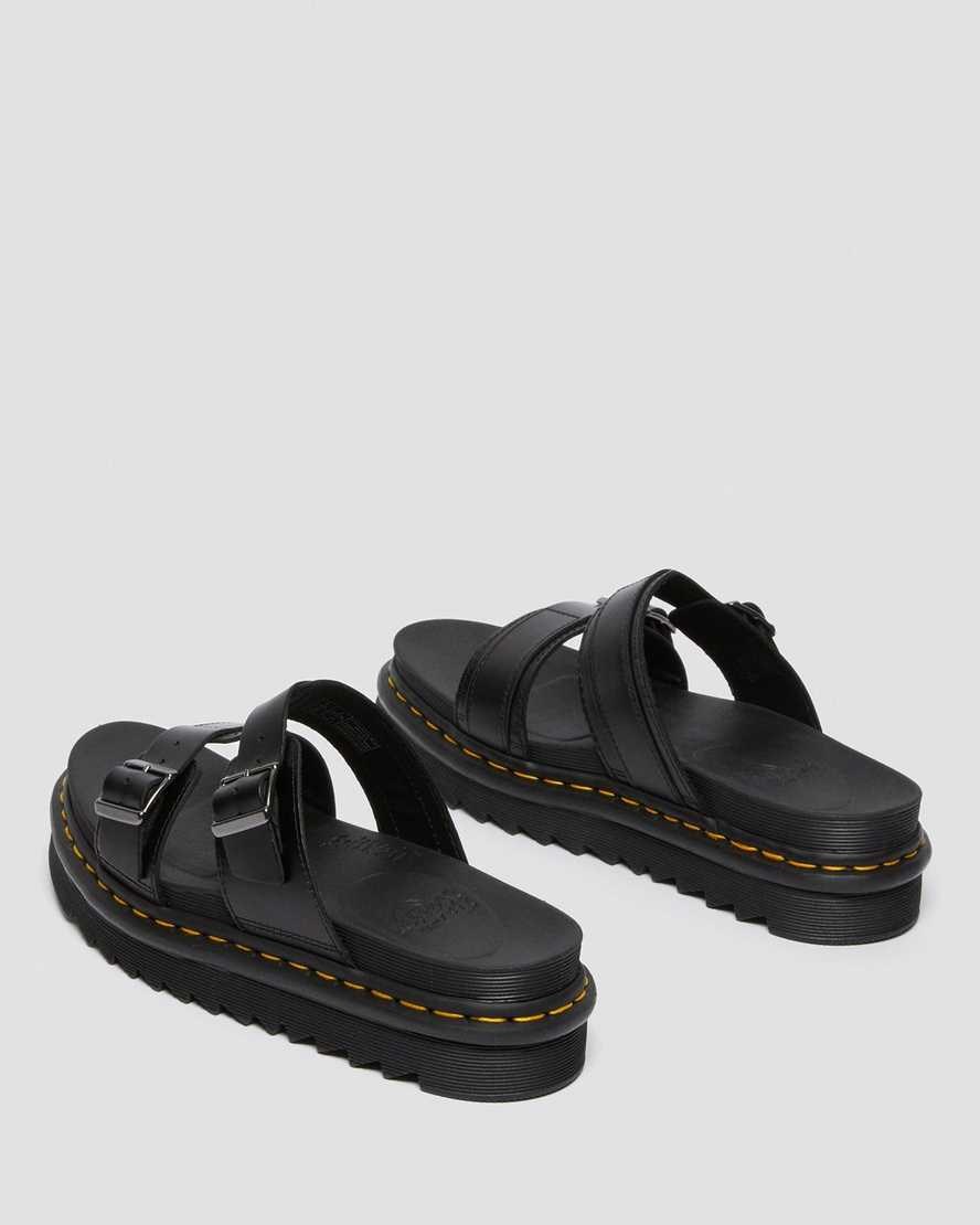 Dr Martens Myles Brando Leather Buckle Men's Slide Sandals Black Brando | PFWGYK428