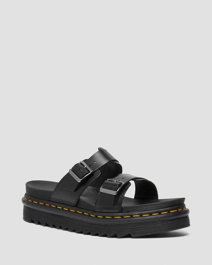 Dr Martens Myles Brando Leather Buckle Men's Slide Sandals Black Brando | PFWGYK428