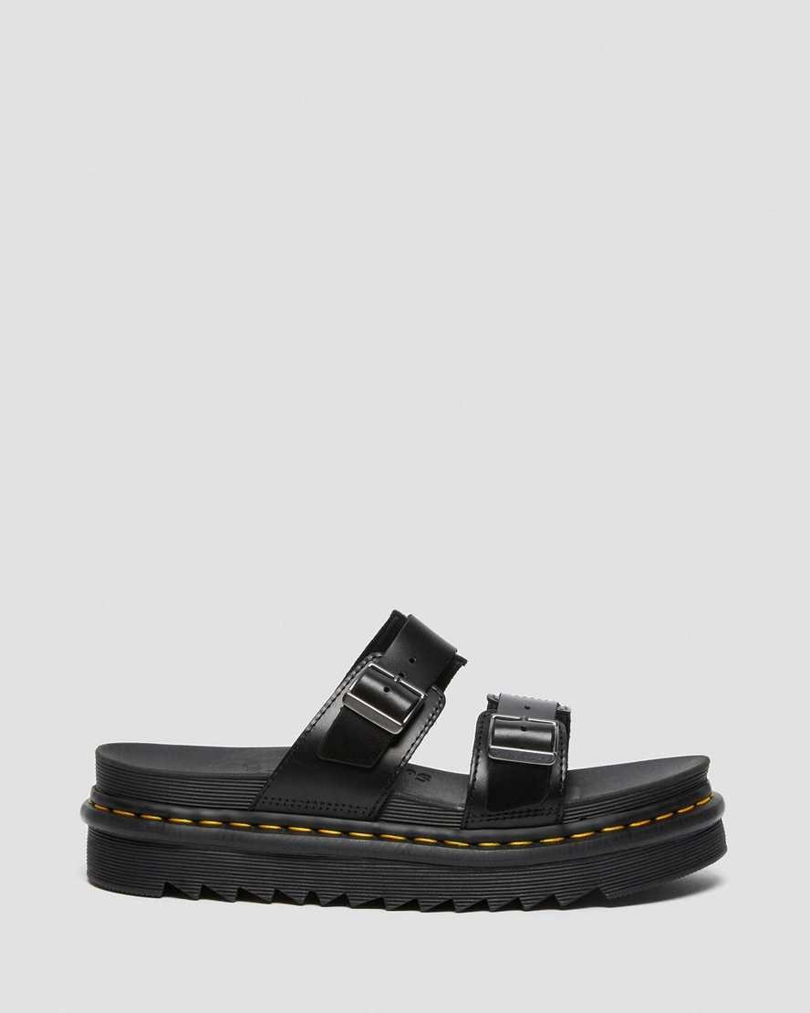 Dr Martens Myles Brando Leather Buckle Men's Slide Sandals Black Brando | PFWGYK428