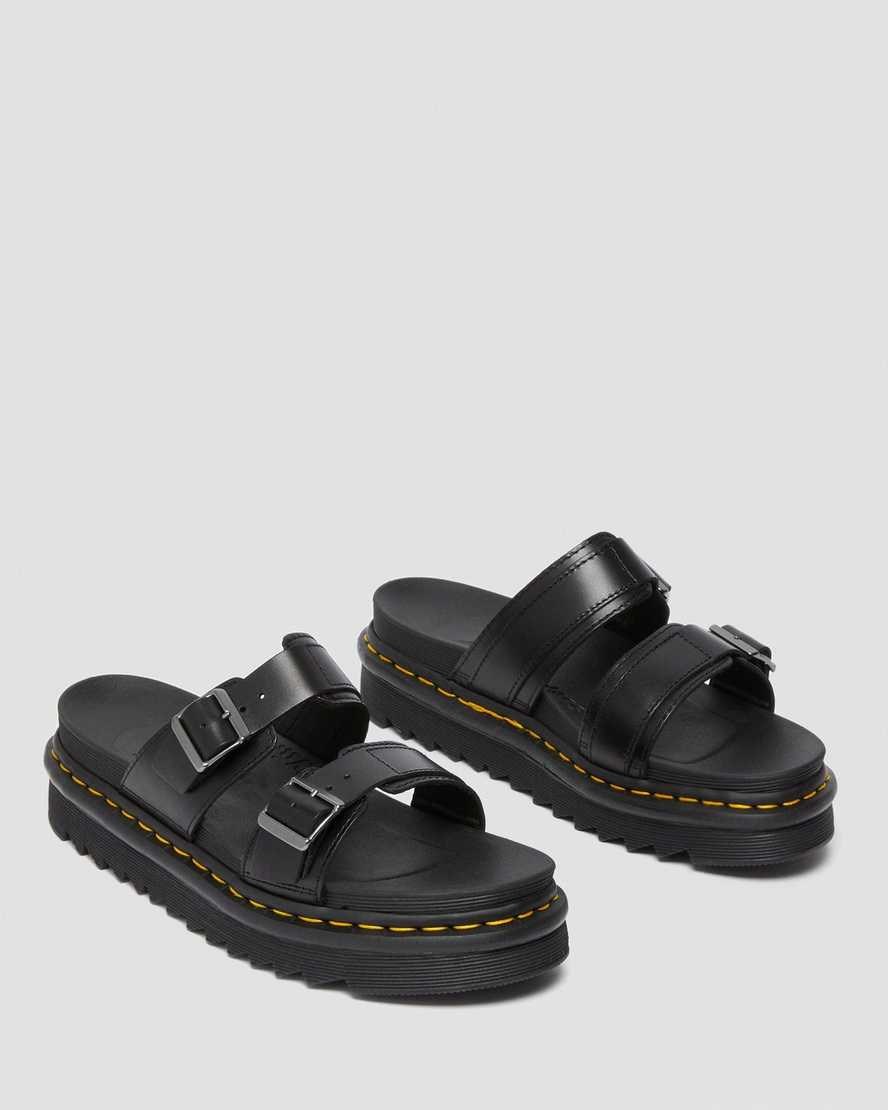 Dr Martens Myles Brando Leather Buckle Men's Slide Sandals Black Brando | PFWGYK428