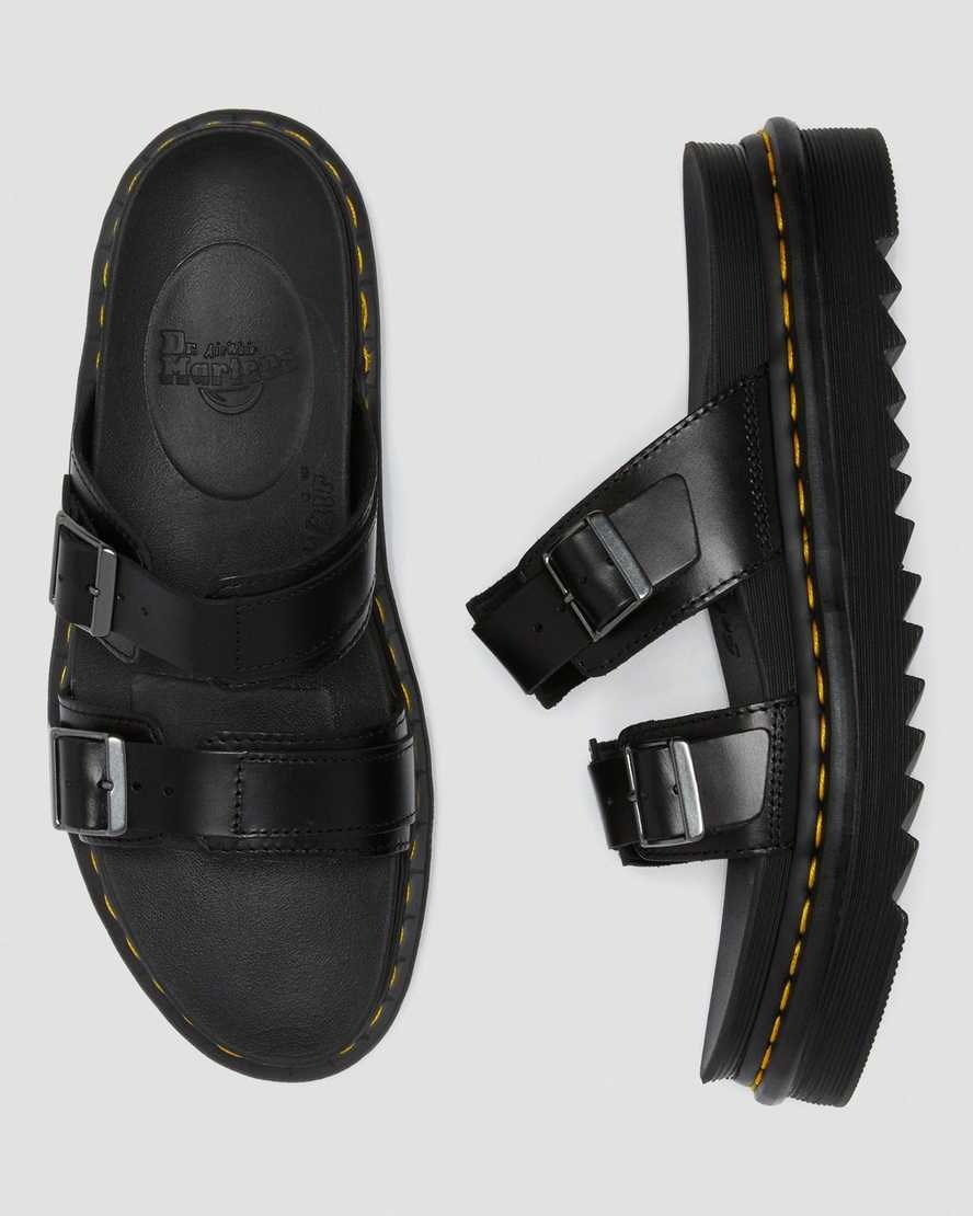 Dr Martens Myles Brando Leather Women's Buckle Slide Sandals Black Brando | NKOHPB789