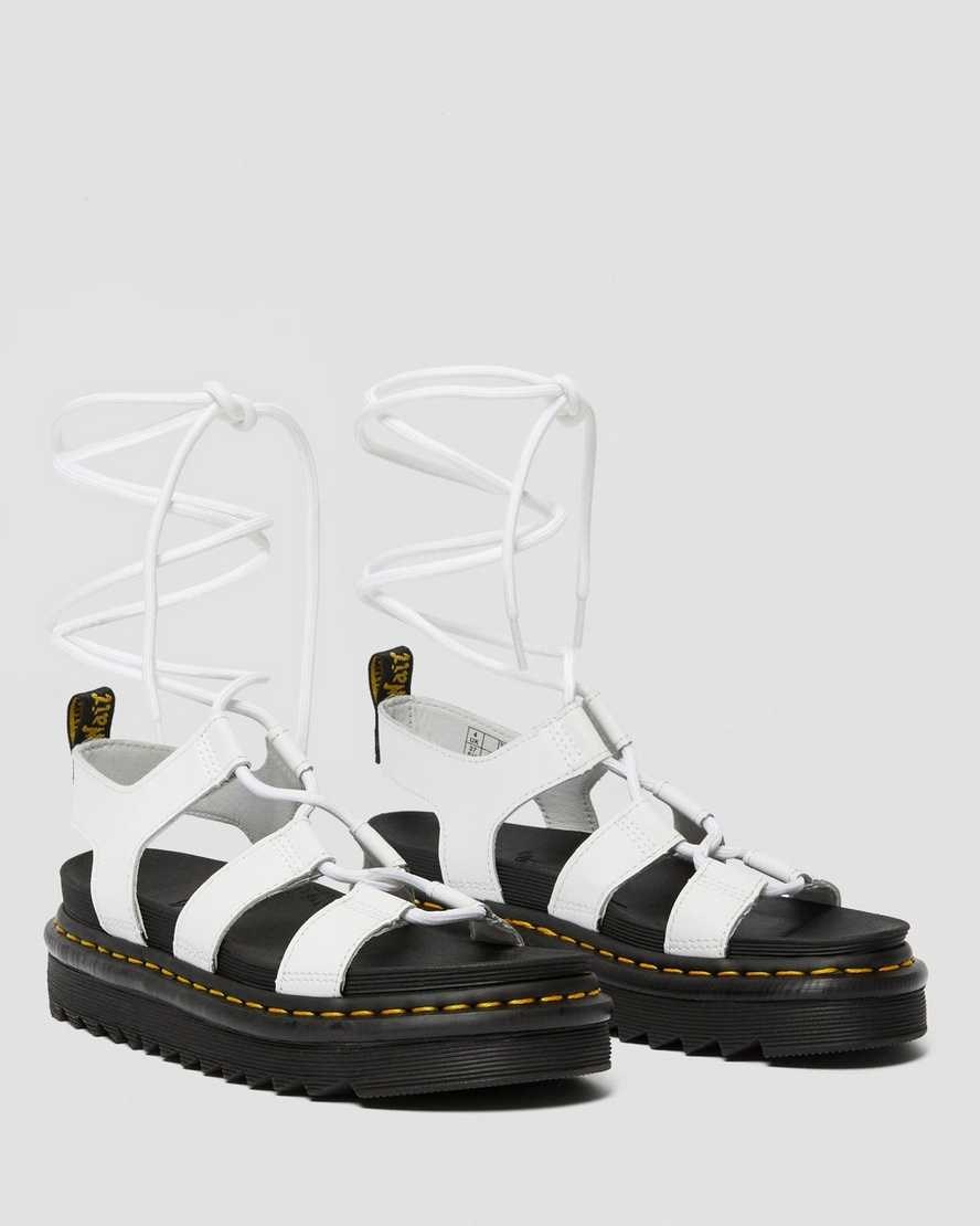 Dr Martens Nartilla Leather Women's Gladiator Sandals White Hydro Leather | LOMFNV085