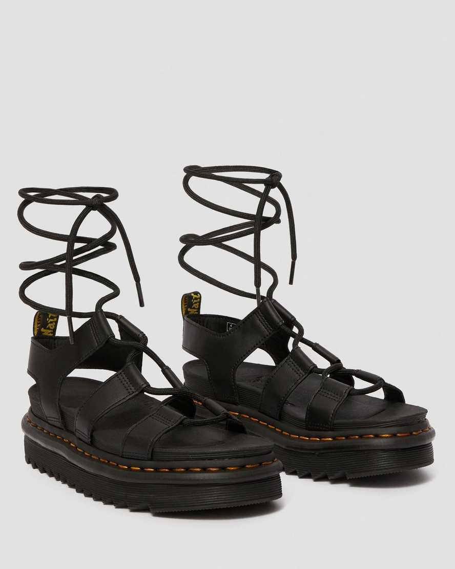 Dr Martens Nartilla Leather Women's Gladiator Sandals Black Hydro Leather | OHYXDC824