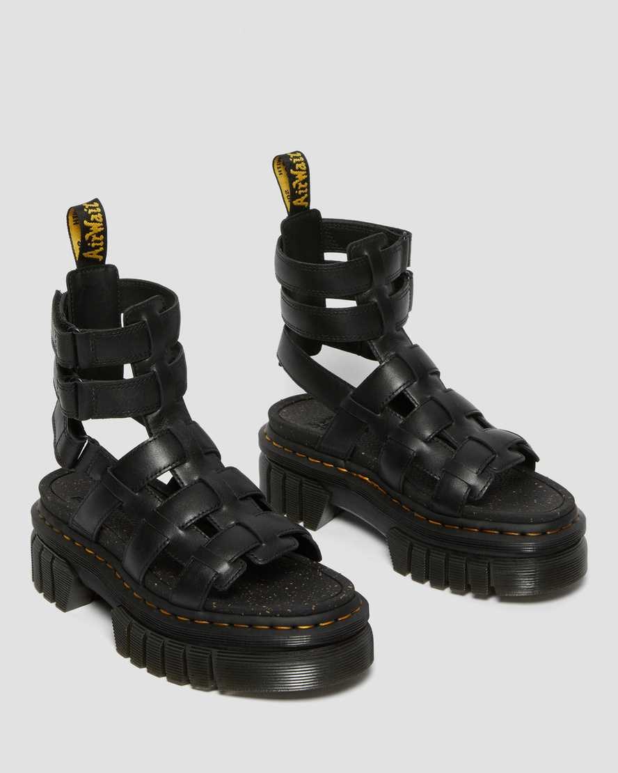 Dr Martens Ricki Nappa Lux Leather Women's Platform Gladiator Sandals Black Nappa Lux | HKISNE438