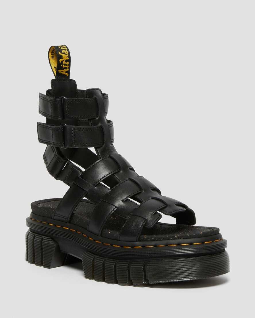 Dr Martens Ricki Nappa Lux Leather Women\'s Platform Gladiator Sandals Black Nappa Lux | HKISNE438