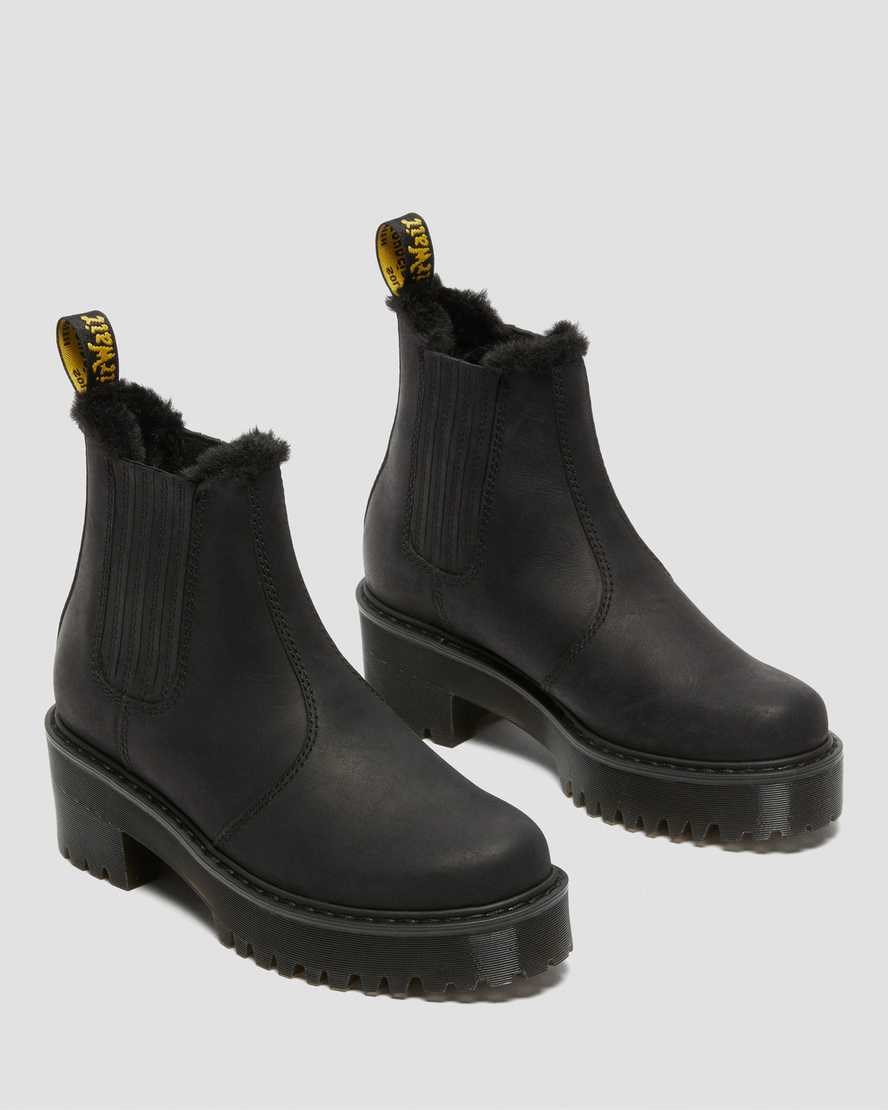 Dr Martens Rometty Faux Fur Leather Women's Chelsea Boots Black Moldova | VEJXLB534