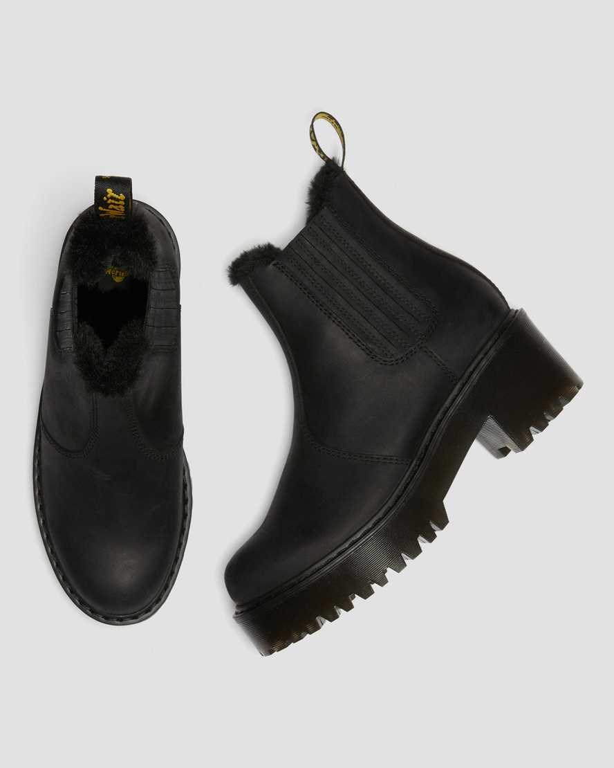 Dr Martens Rometty Faux Fur Leather Women's Chelsea Boots Black Moldova | VEJXLB534