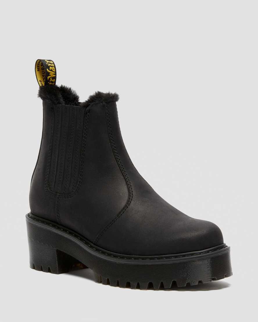 Dr Martens Rometty Faux Fur Leather Women\'s Chelsea Boots Black Moldova | VEJXLB534