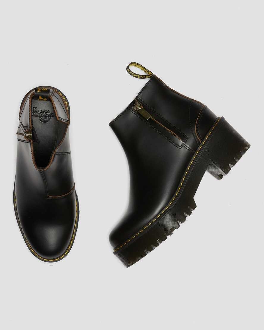 Dr Martens Rometty II Vintage Smooth Leather Women's Ankle Boots Black Vintage Smooth | OLGWBS074