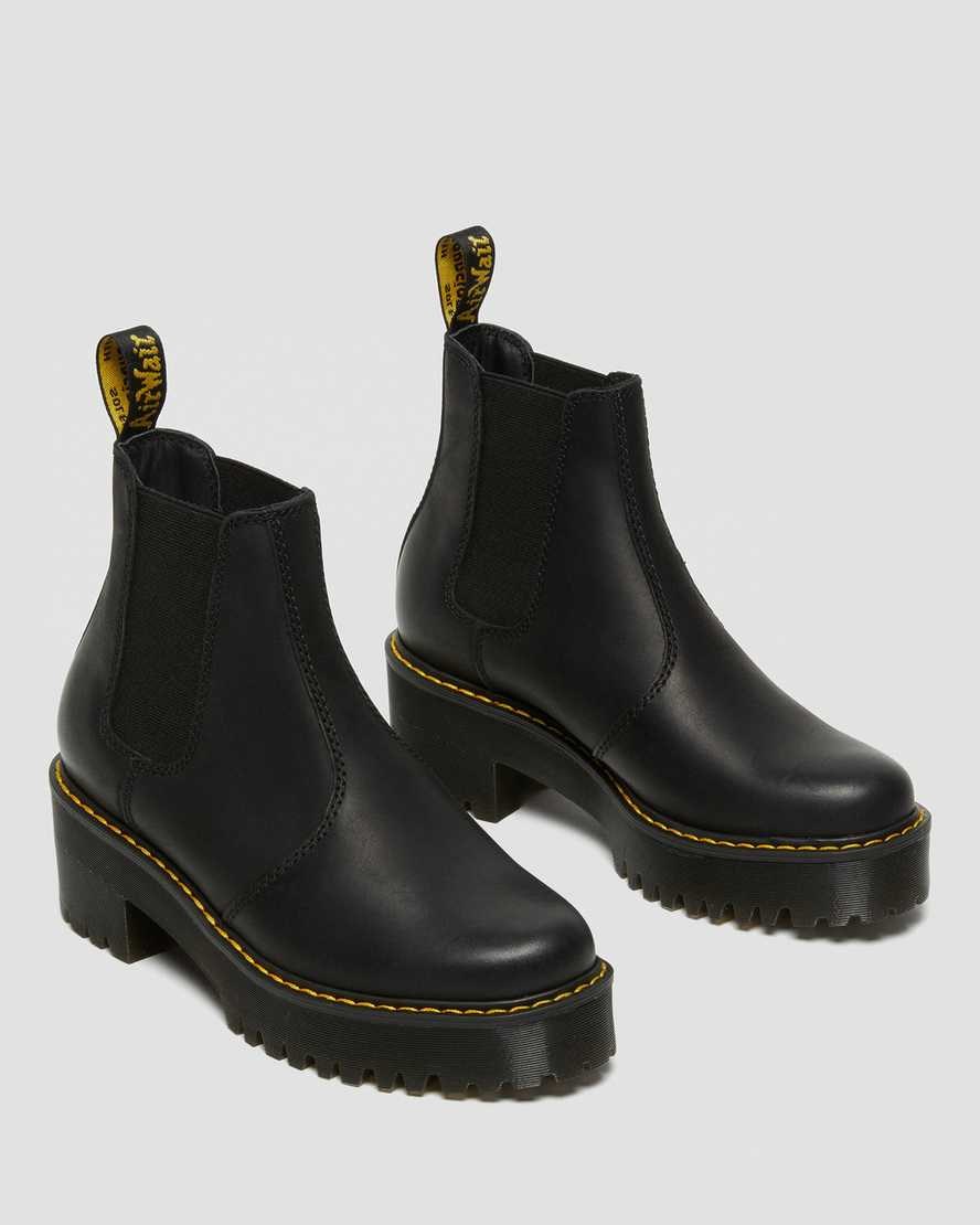 Dr Martens Rometty Wyoming Leather Platform Women's Chelsea Boots Black Burnished Wyoming | JBHISV401