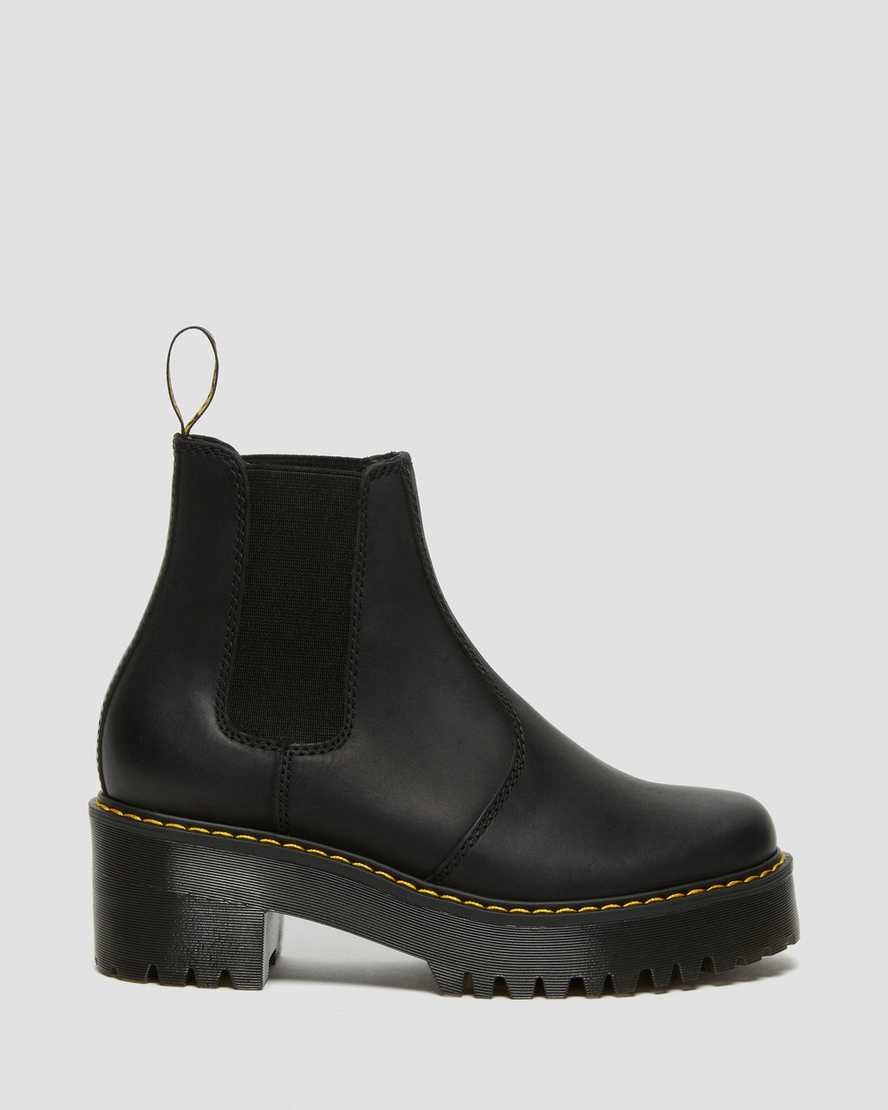 Dr Martens Rometty Wyoming Leather Platform Women's Chelsea Boots Black Burnished Wyoming | JBHISV401