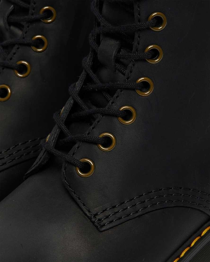 Dr Martens Shriver Hi Wyoming Leather Heeled Women's Lace Up Boots Black Burnished Wyoming | NPOSFB850