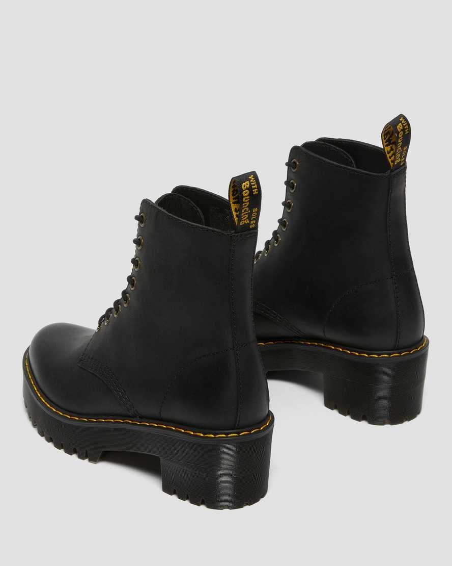 Dr Martens Shriver Hi Wyoming Leather Heeled Women's Lace Up Boots Black Burnished Wyoming | NPOSFB850