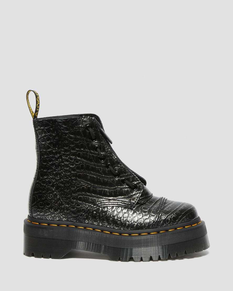 Dr Martens Sinclair Croc Emboss Leather Women's Lace Up Boots Gunmetal Wild Croc | GOZAJF278