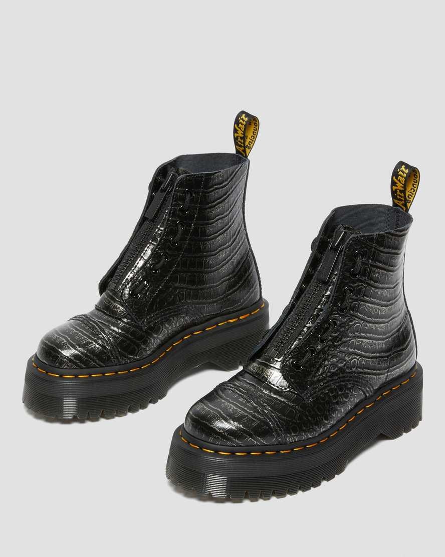 Dr Martens Sinclair Croc Emboss Leather Women's Lace Up Boots Gunmetal Wild Croc | GOZAJF278