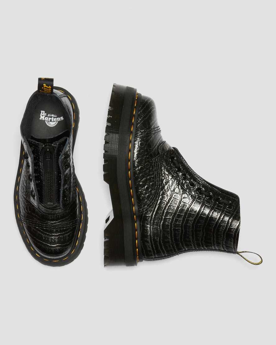 Dr Martens Sinclair Croc Emboss Leather Women's Lace Up Boots Gunmetal Wild Croc | GOZAJF278