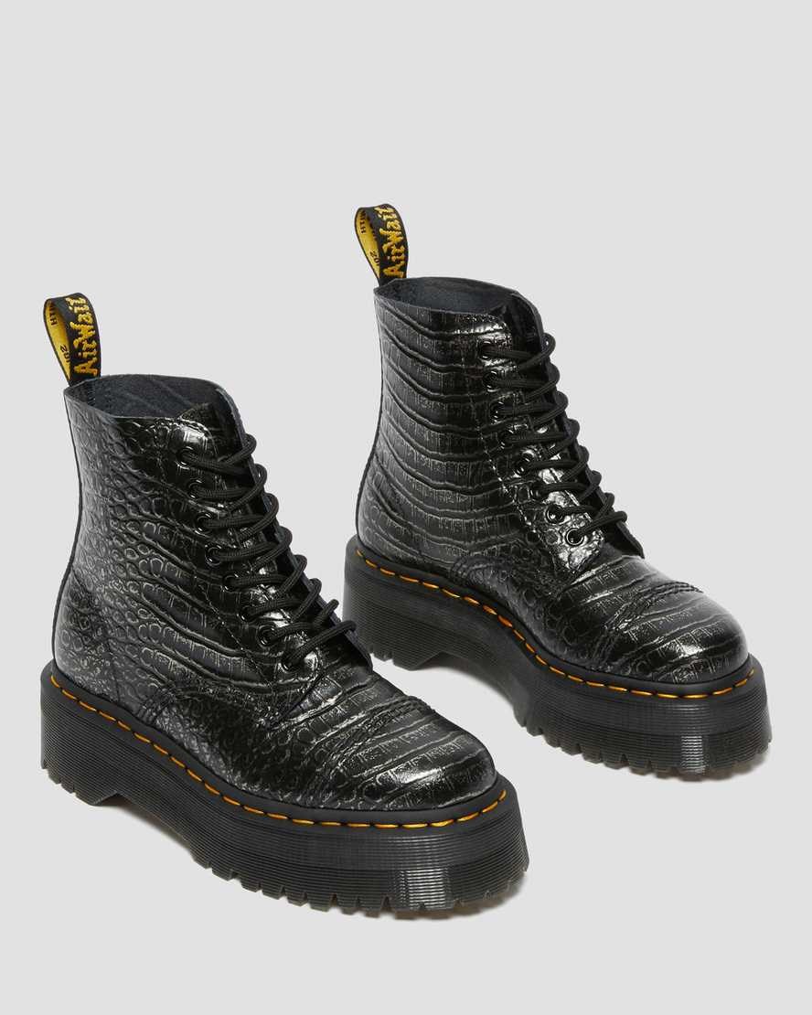 Dr Martens Sinclair Croc Emboss Leather Women's Lace Up Boots Gunmetal Wild Croc | GOZAJF278