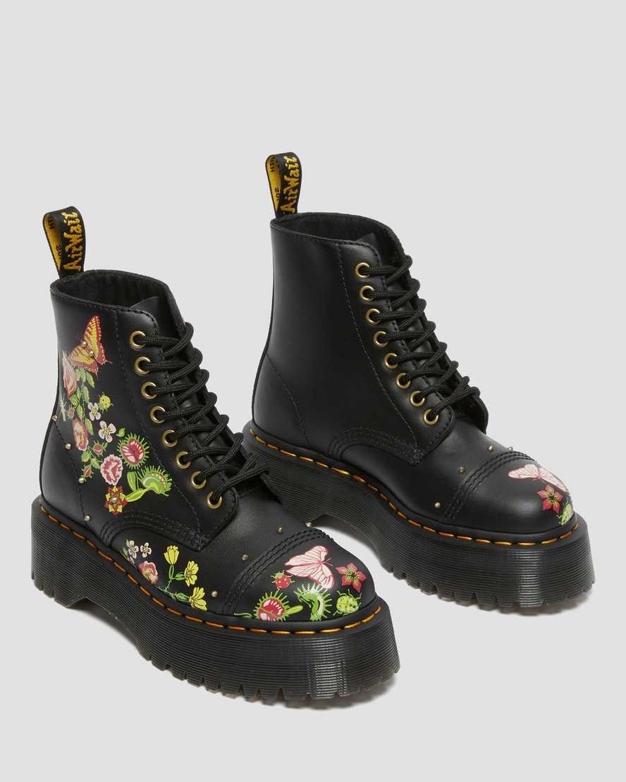 Dr Martens Sinclair Floral Bloom Leather Women's Zip Up Boots Black | CNHKXA375