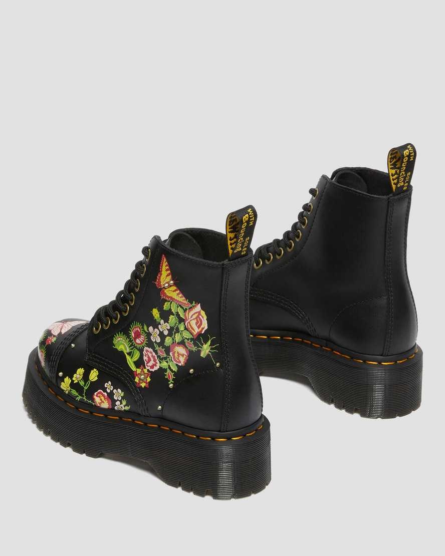 Dr Martens Sinclair Floral Bloom Leather Women's Zip Up Boots Black | CNHKXA375