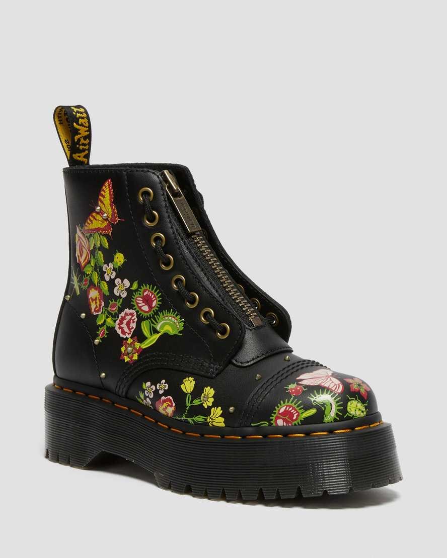 Dr Martens Sinclair Floral Bloom Leather Women\'s Zip Up Boots Black | CNHKXA375