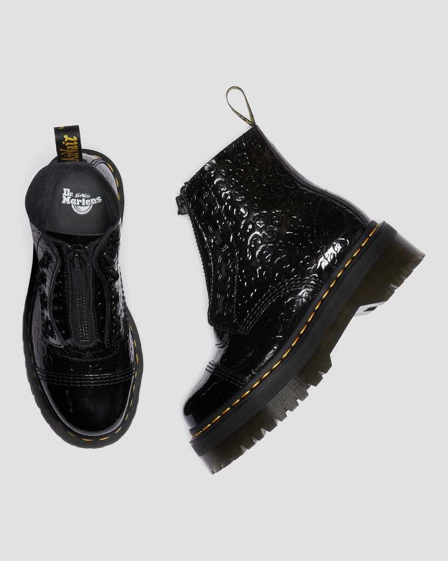 Dr Martens Sinclair Leopard Emboss Patent Leather Women's Lace Up Boots Black Patent Lamper Leopard Emboss | CXHGNE692