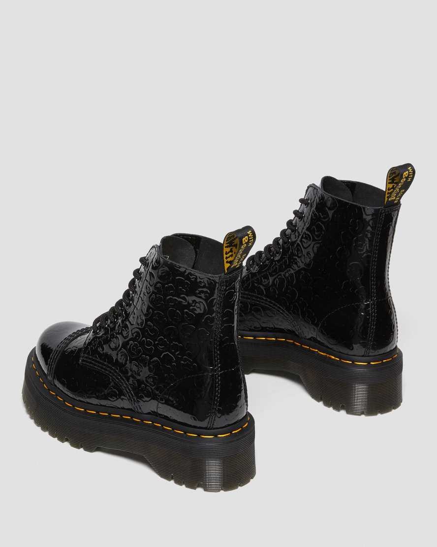 Dr Martens Sinclair Leopard Emboss Patent Leather Women's Zip Up Boots Black Patent Lamper Leopard Emboss | HYQNFI706