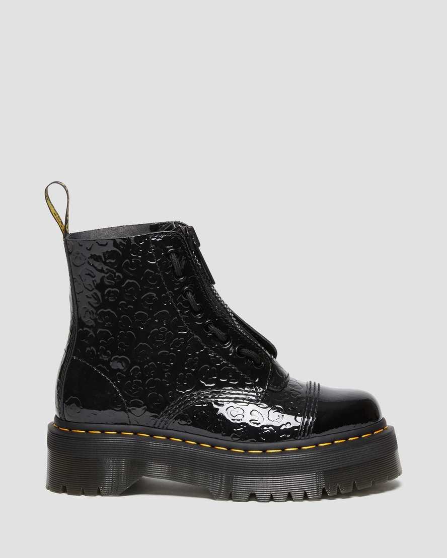 Dr Martens Sinclair Leopard Emboss Patent Leather Women's Zip Up Boots Black Patent Lamper Leopard Emboss | HYQNFI706