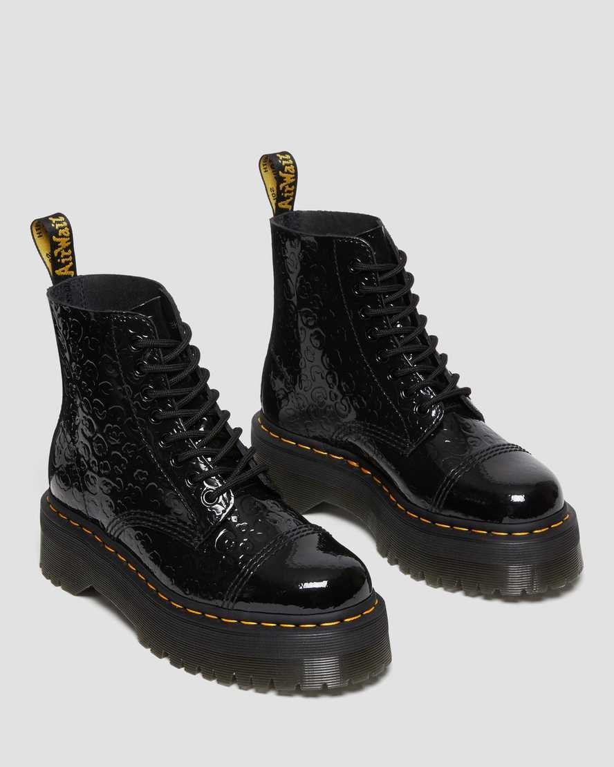 Dr Martens Sinclair Leopard Emboss Patent Leather Women's Zip Up Boots Black Patent Lamper Leopard Emboss | HYQNFI706