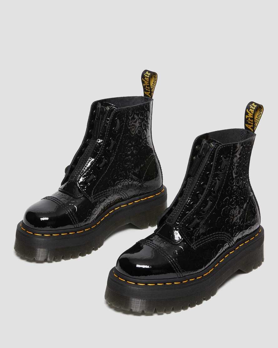 Dr Martens Sinclair Leopard Emboss Patent Leather Women's Zip Up Boots Black Patent Lamper Leopard Emboss | HYQNFI706