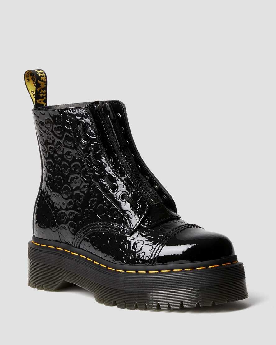 Dr Martens Sinclair Leopard Emboss Patent Leather Women\'s Zip Up Boots Black Patent Lamper Leopard Emboss | HYQNFI706