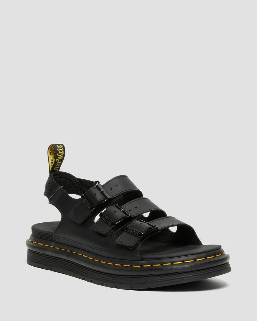 Dr Martens Soloman Leather Men's Strap Sandals Black Hydro Leather | INTXYE263