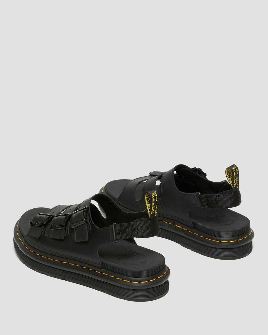 Dr Martens Soloman Leather Men's Strap Sandals Black Hydro Leather | INTXYE263