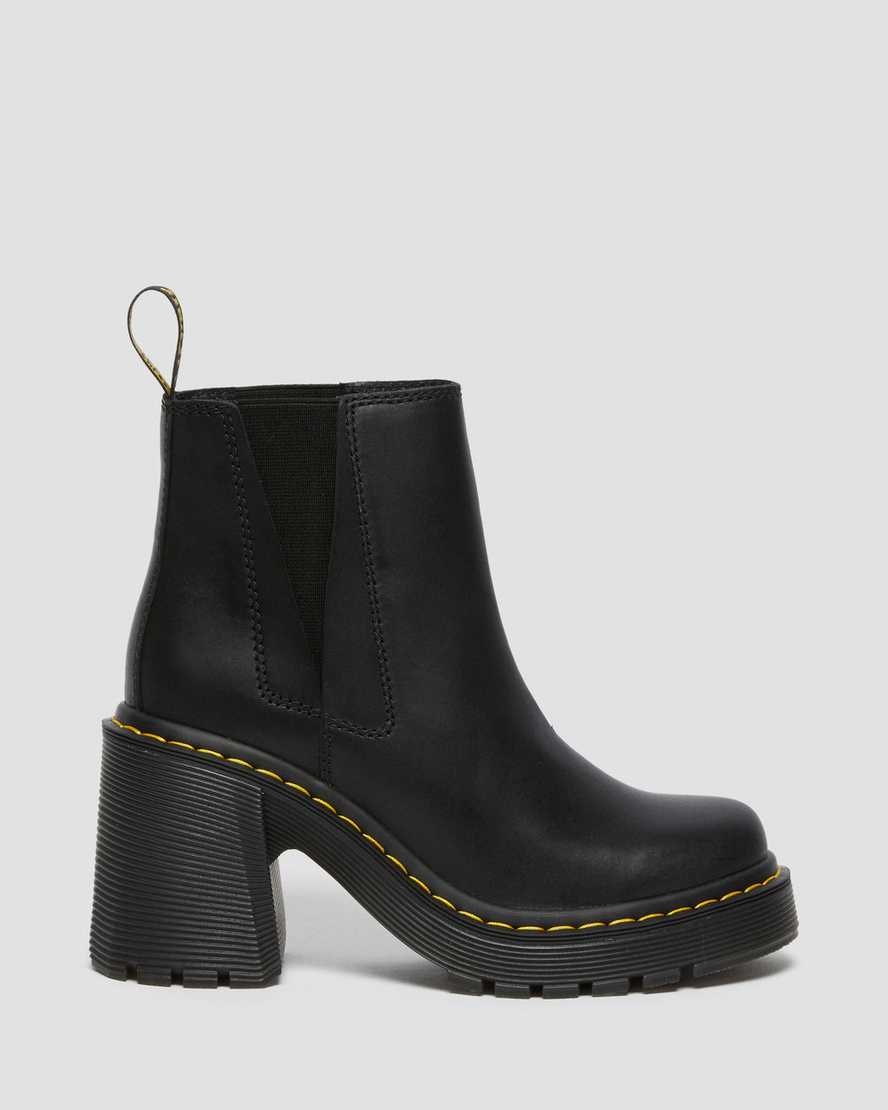 Dr Martens Spence Leather Flared Heel Women's Chelsea Boots Black Sendal | FYQKNP104