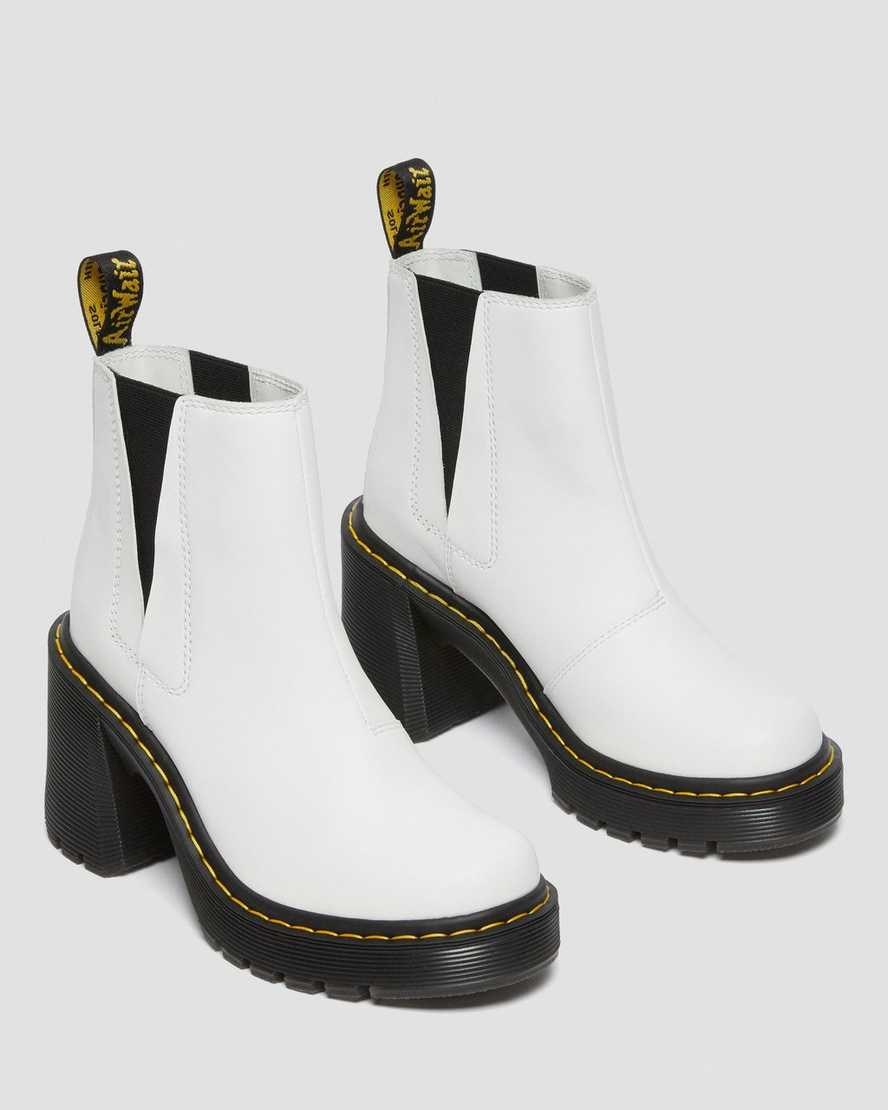 Dr Martens Spence Leather Flared Heel Women's Ankle Boots White Sendal | UAKCPH583