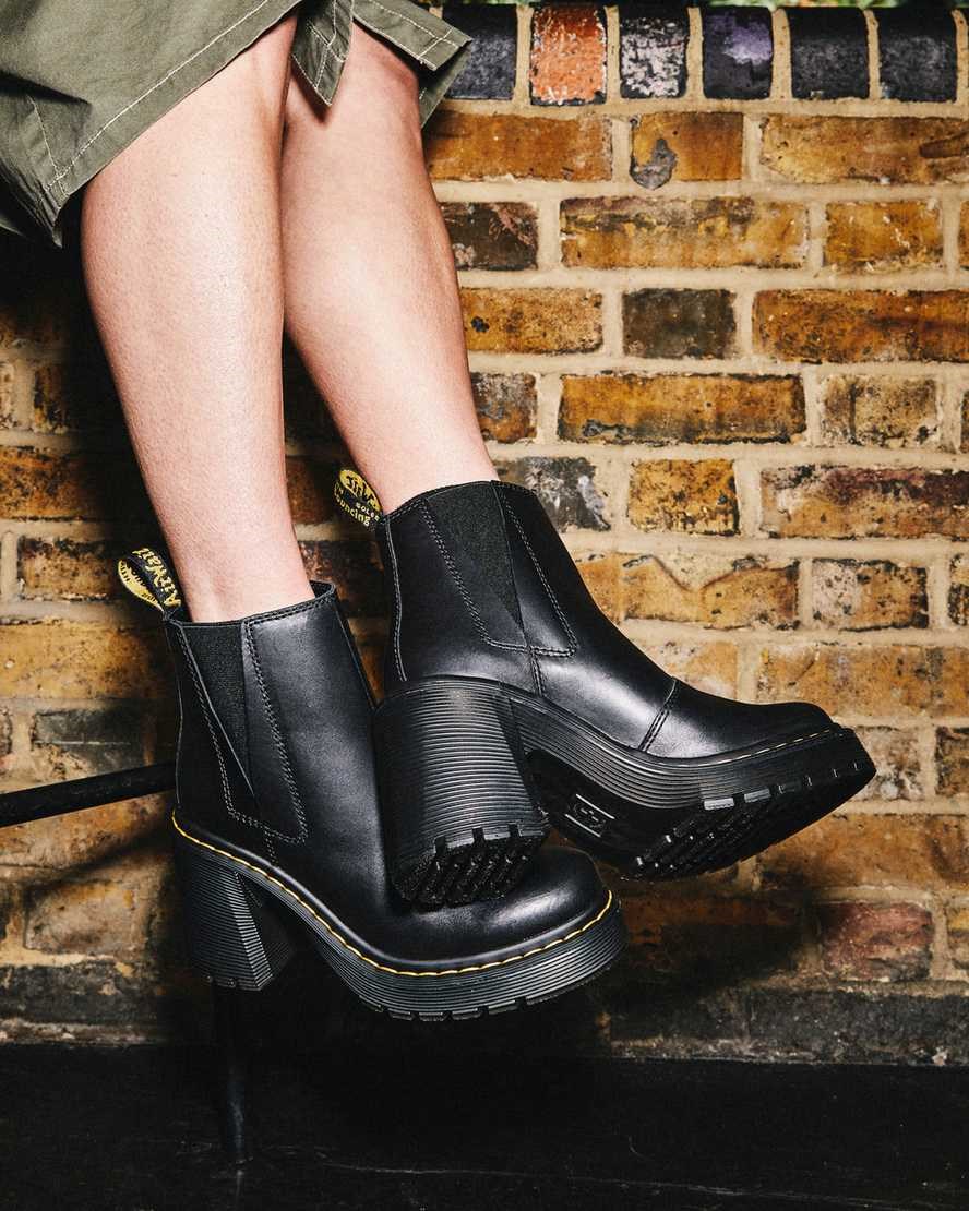 Dr Martens Spence Leather Flared Women's Heeled Boots Black Sendal | CLZGOY104