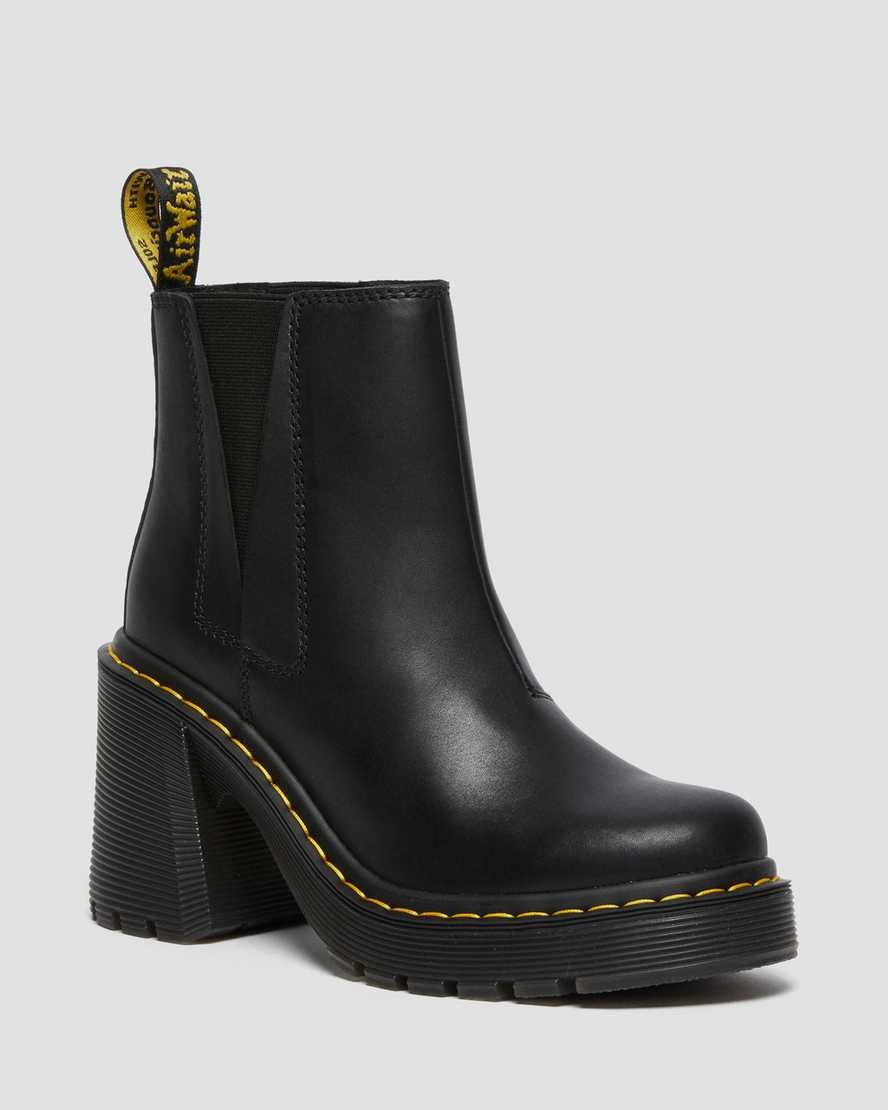 Dr Martens Spence Leather Flared Women's Heeled Boots Black Sendal | CLZGOY104