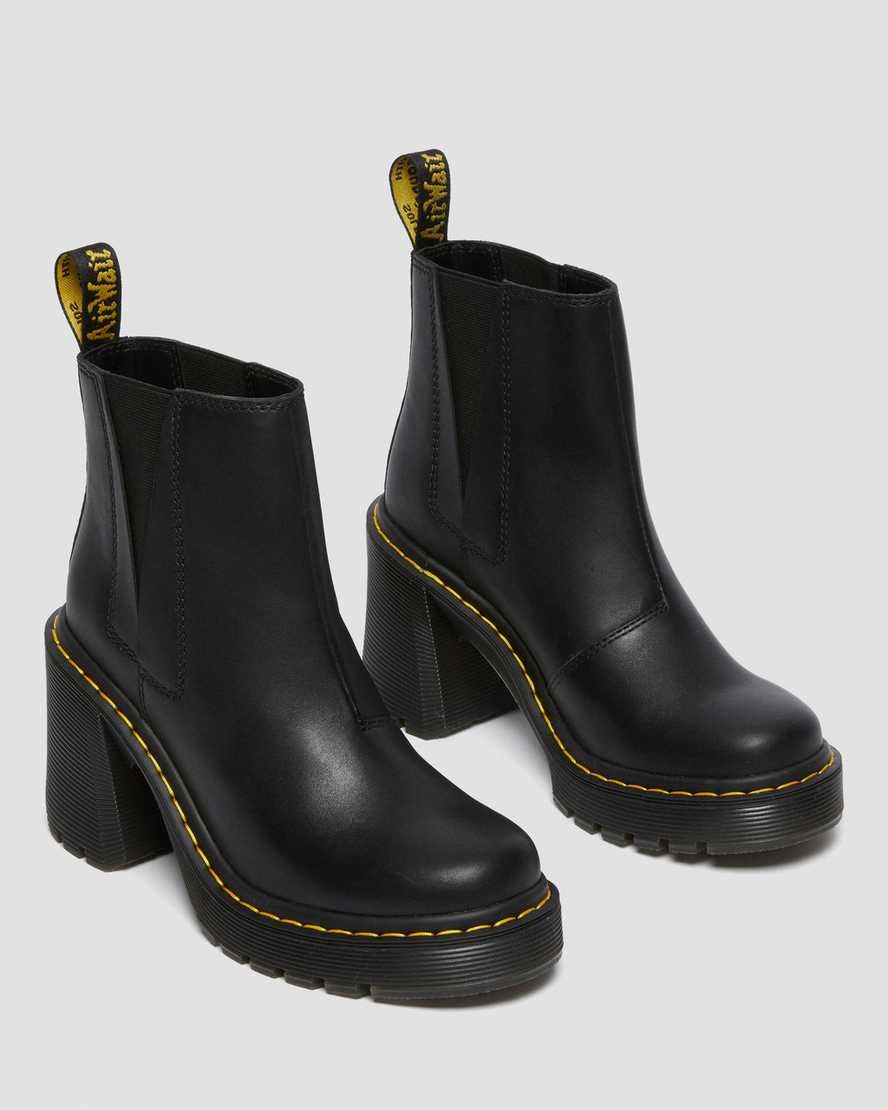 Dr Martens Spence Leather Flared Women's Heeled Boots Black Sendal | CLZGOY104