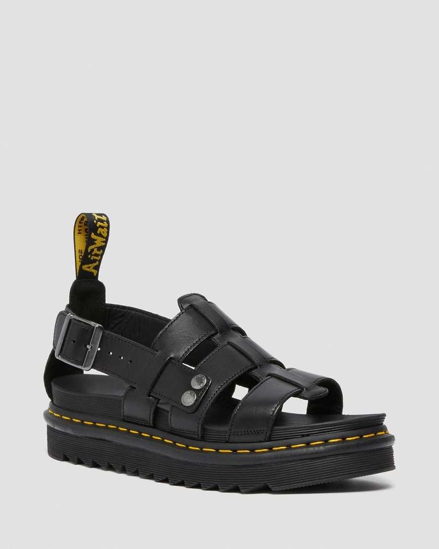 Dr Martens Terry Leather Men's Strap Sandals Black Brando | HTJDWV821