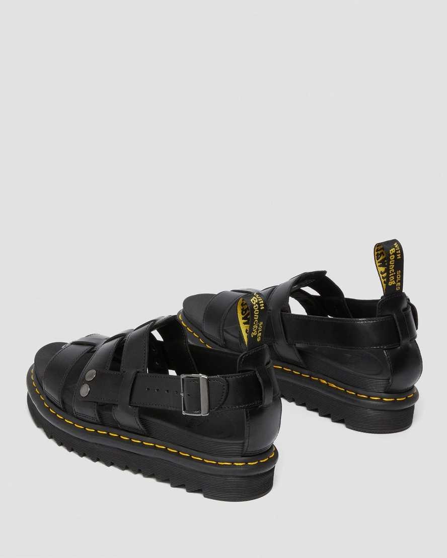 Dr Martens Terry Leather Men's Strap Sandals Black Brando | HTJDWV821