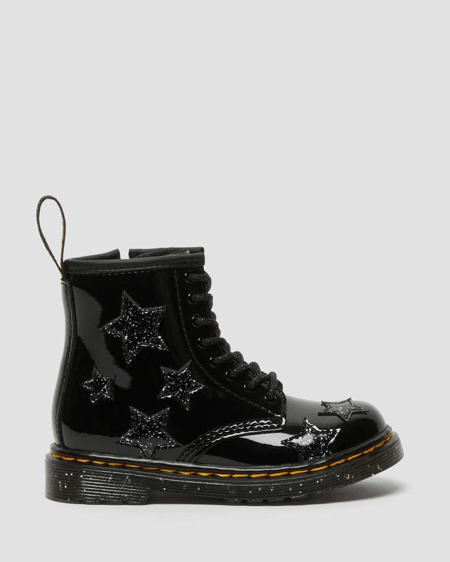 Dr Martens Toddler 1460 Glitter Star Patent Kids' Lace Up Boots Black Patent Lamper | WRMULI543