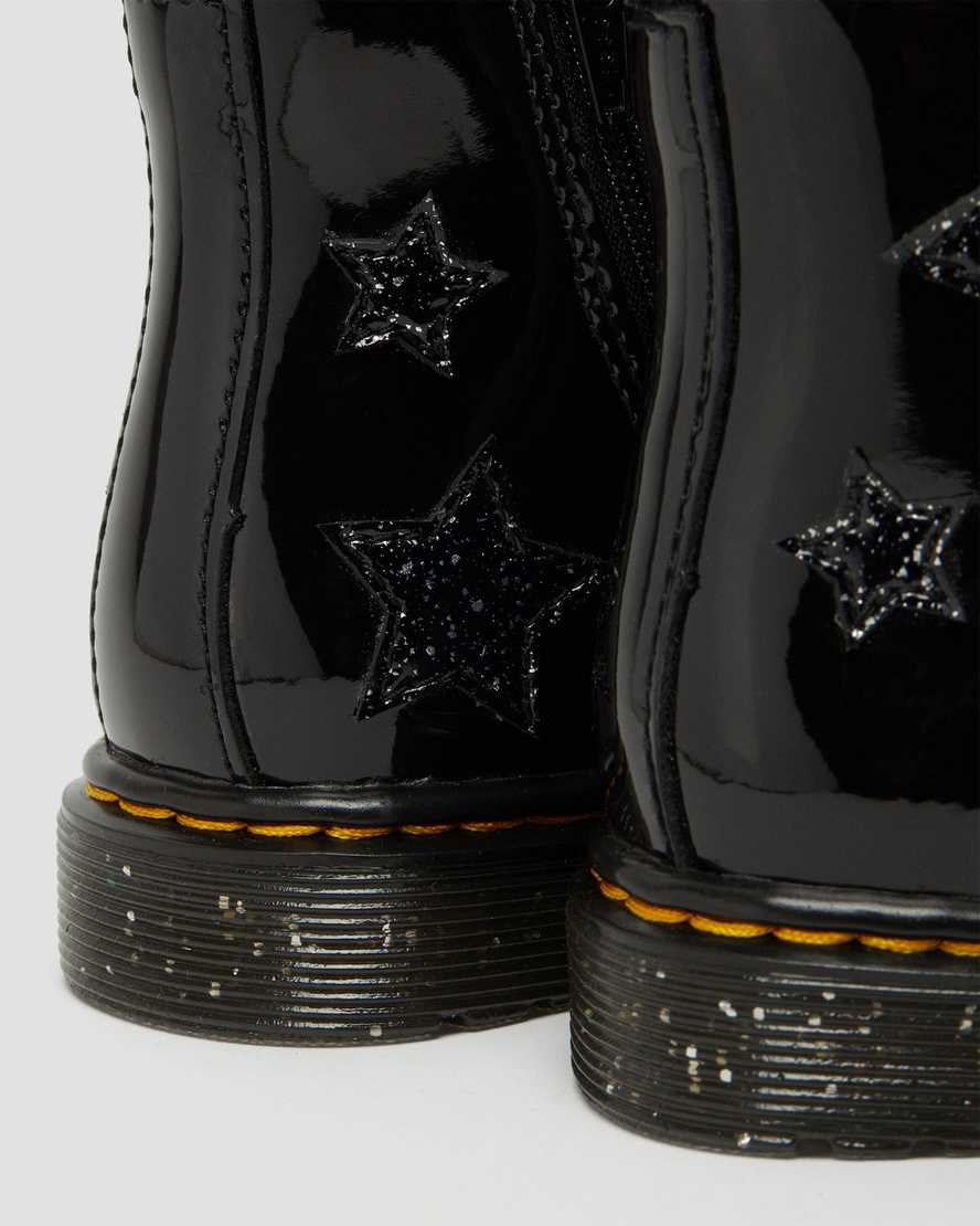 Dr Martens Toddler 1460 Glitter Star Patent Kids' Lace Up Boots Black Patent Lamper | WRMULI543