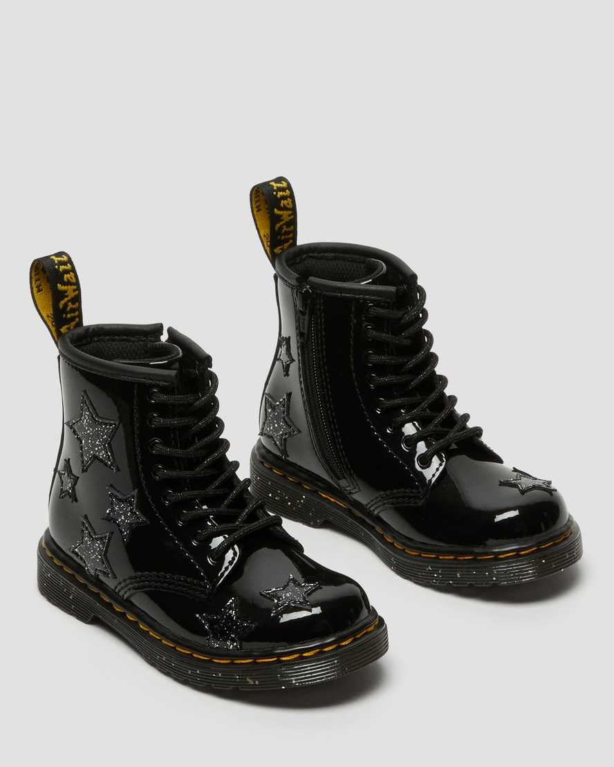 Dr Martens Toddler 1460 Glitter Star Patent Kids' Lace Up Boots Black Patent Lamper | WRMULI543