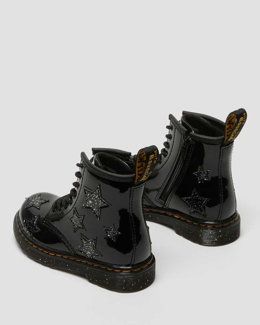 Dr Martens Toddler 1460 Glitter Star Patent Kids' Lace Up Boots Black Patent Lamper | WRMULI543