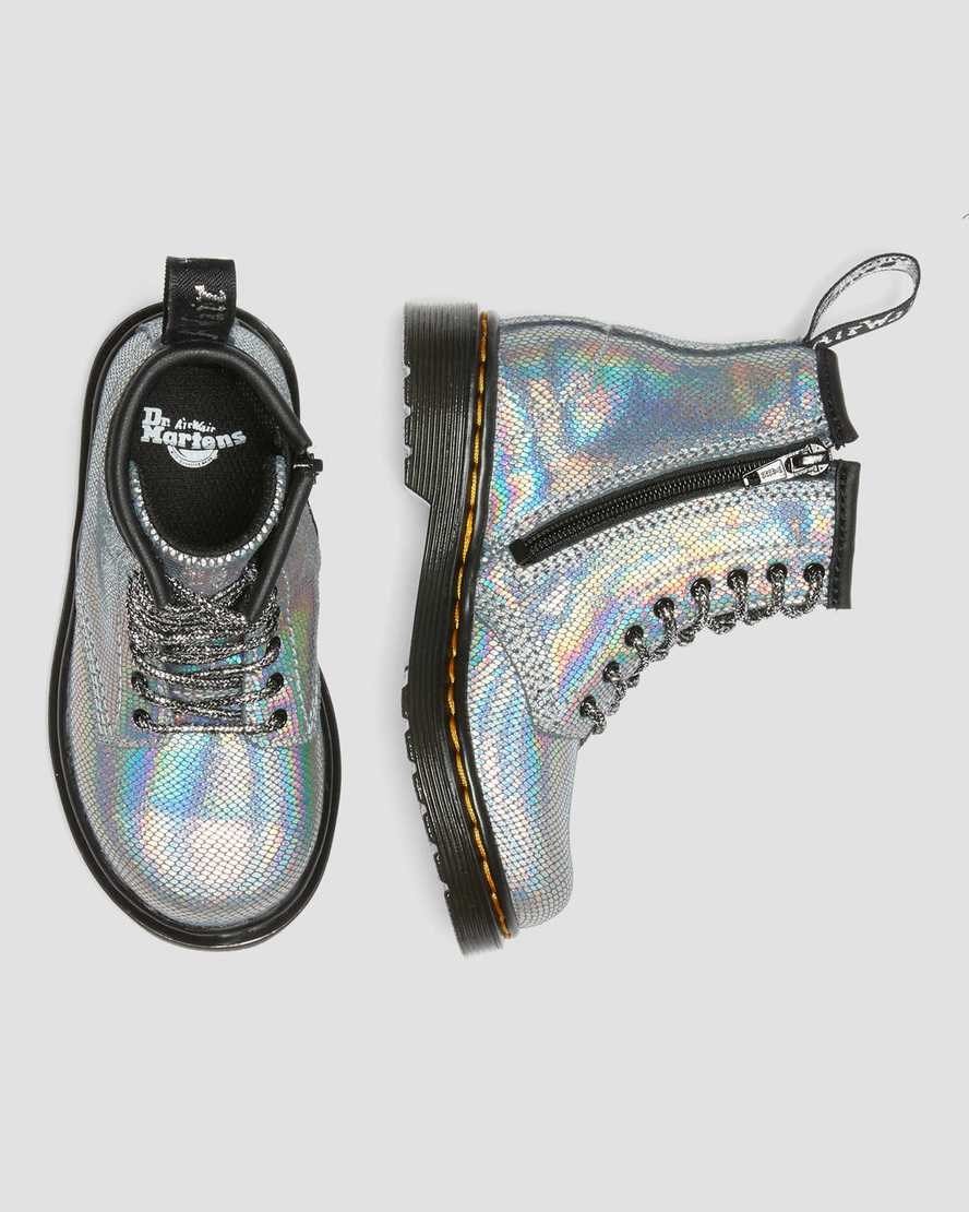 Dr Martens Toddler 1460 Iridescent Reptile Leather Kids' Lace Up Boots Silver Reptile Iridescent | RDMZJH193