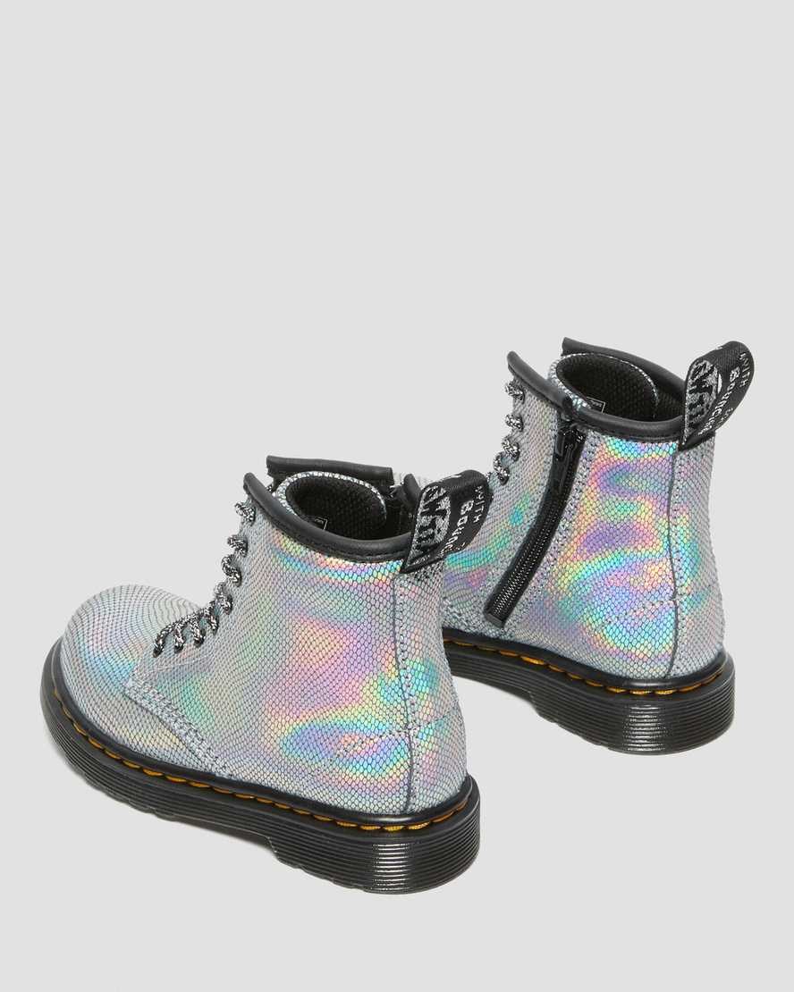 Dr Martens Toddler 1460 Iridescent Reptile Leather Kids' Lace Up Boots Silver Reptile Iridescent | RDMZJH193